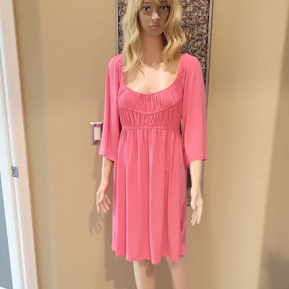 Boston Proper Flare Sleeve Mai Tai Pink Peasant Dress